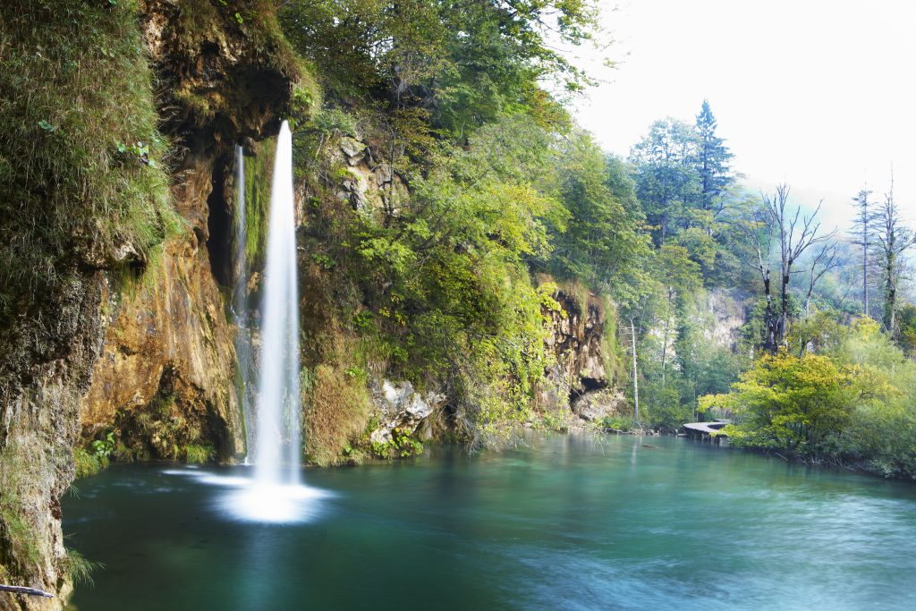 Water cascading into one of Plitvices upper lakes.