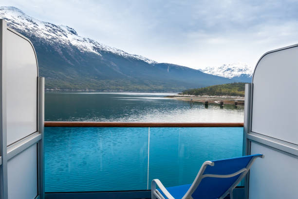 View of Yakutania Point and Smugglers Cove from the balcony of a cruise ship in Skagway, Alaska